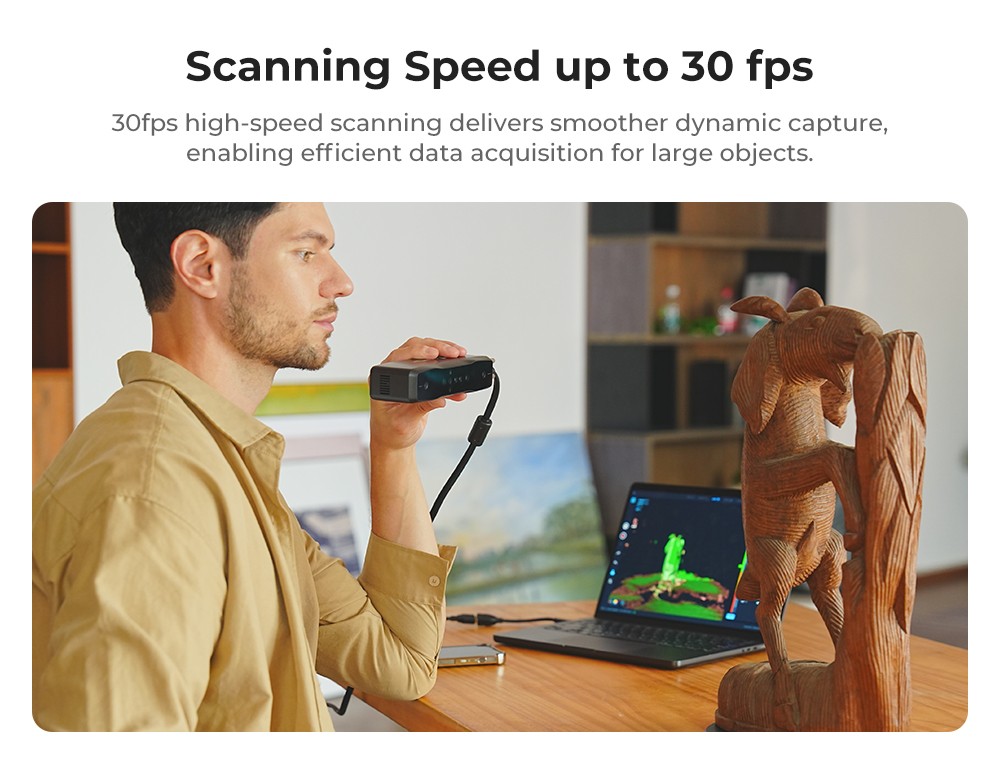 Creality Otter Lite 3D Scanner, 0.05 mm presnosť, objekty v rozsahu 20 - 2000 mm, 24-bitové plnofarebné skenovanie, skenovanie tváre a tela