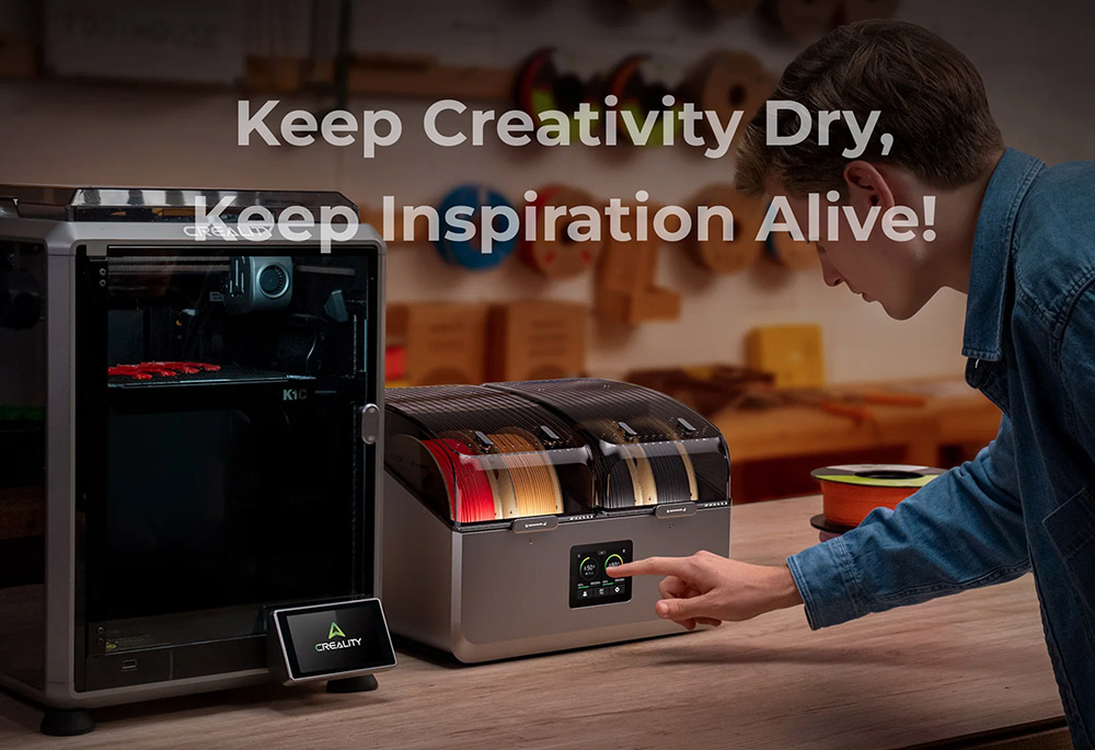 Creality SpacePi X4 Filament Dryer Box, skladovanie 4 filamentov, dve vyhrievacie komory, max. teplota 85°C, pre PLA/TPU/PETG/ABS/Nylon
