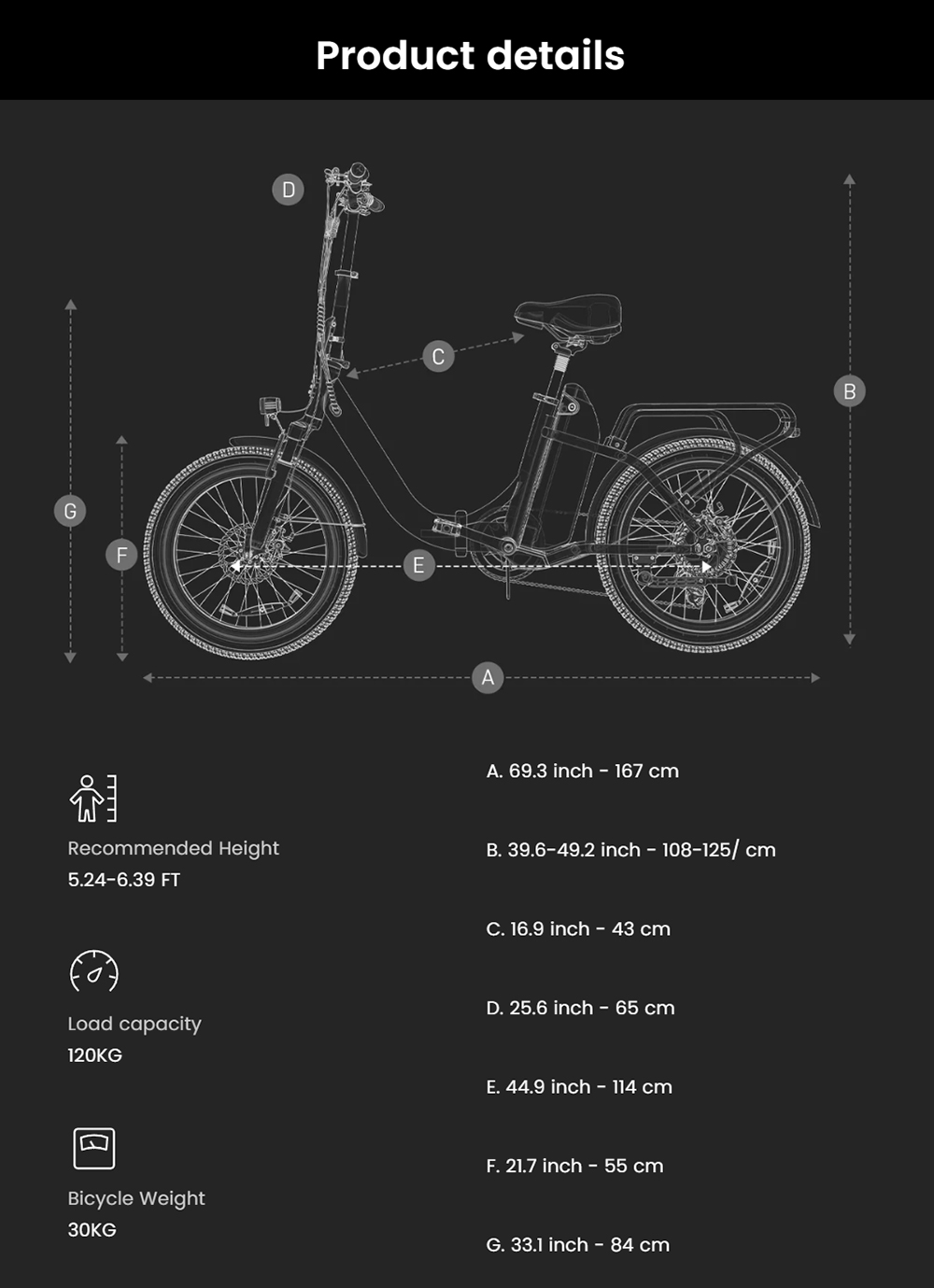Skladací elektrický bicykel DYU C9, 250W motor, 48V 15,6Ah batéria, 20*3,0 palcové pneumatiky, max. rýchlosť 25 km/h, dojazd 150 km, olejová brzda, predný tlmič, Shimano 7 rýchlostí - biely