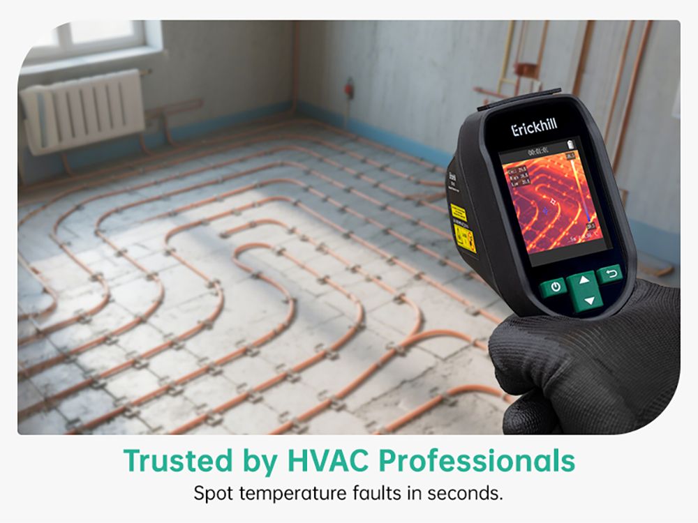 Termokamera ERICKHILL ETI-01, 240×240 IR, 20 Hz obnovovacia frekvencia, rozsah -20°C až 550°C, HVAC/detektor úniku vzduchu, laserové ukazovadlo