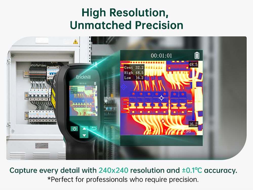 ERICKHILL ETI-01 Thermal Imaging Camera, 240×240 IR, 20Hz Refresh Rate, -20°C to 550°C Range, HVAC/Air Leak Detector, Laser Pointer