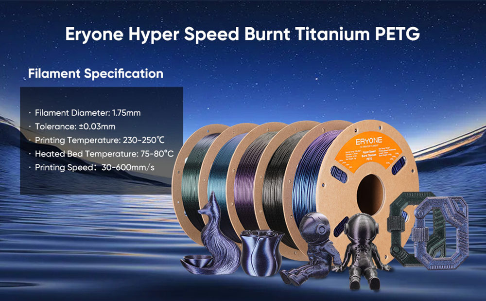 ERYONE High Speed PETG Filament, 1kg - Burnt Titanium Dark Gold