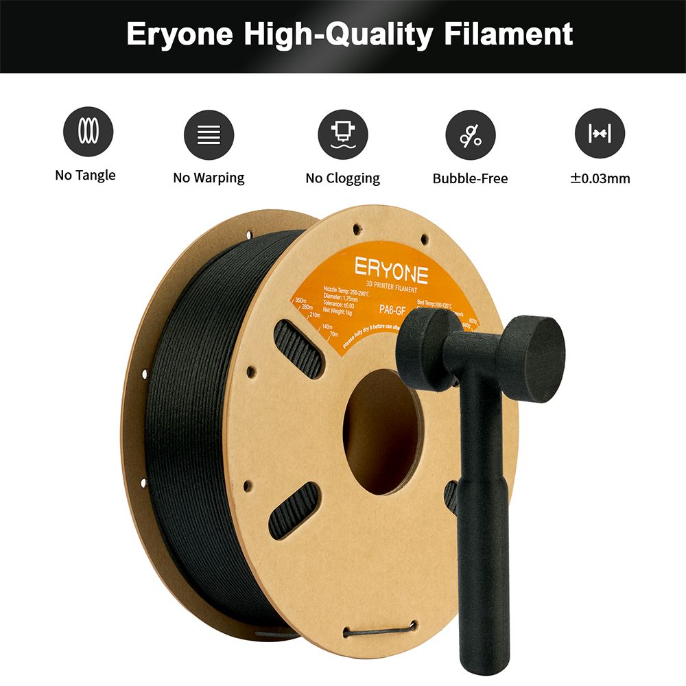 ERYONE PA6 Glass Fiber Filament, 1kg - Black