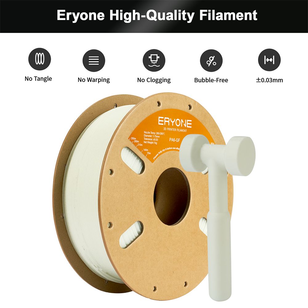 ERYONE PA6 Glass Fiber Filament, 1kg - White