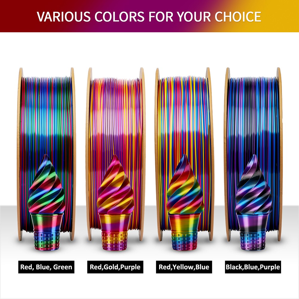ERYONE Silk Twist Rainbow PLA Filament 1kg - Inferno (Red&Gold&Purple)