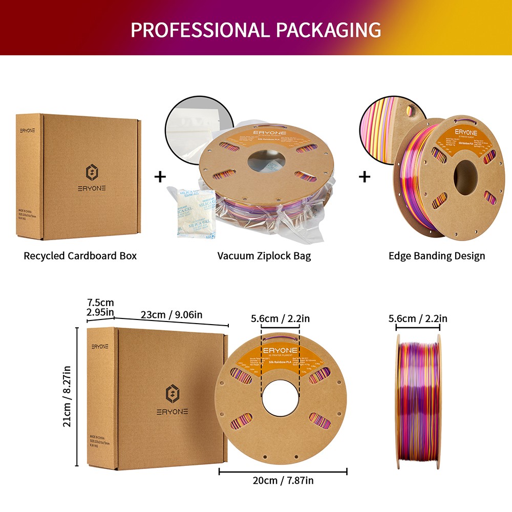 ERYONE Silk Twist Rainbow PLA Filament 1kg - Inferno (Red&Gold&Purple)