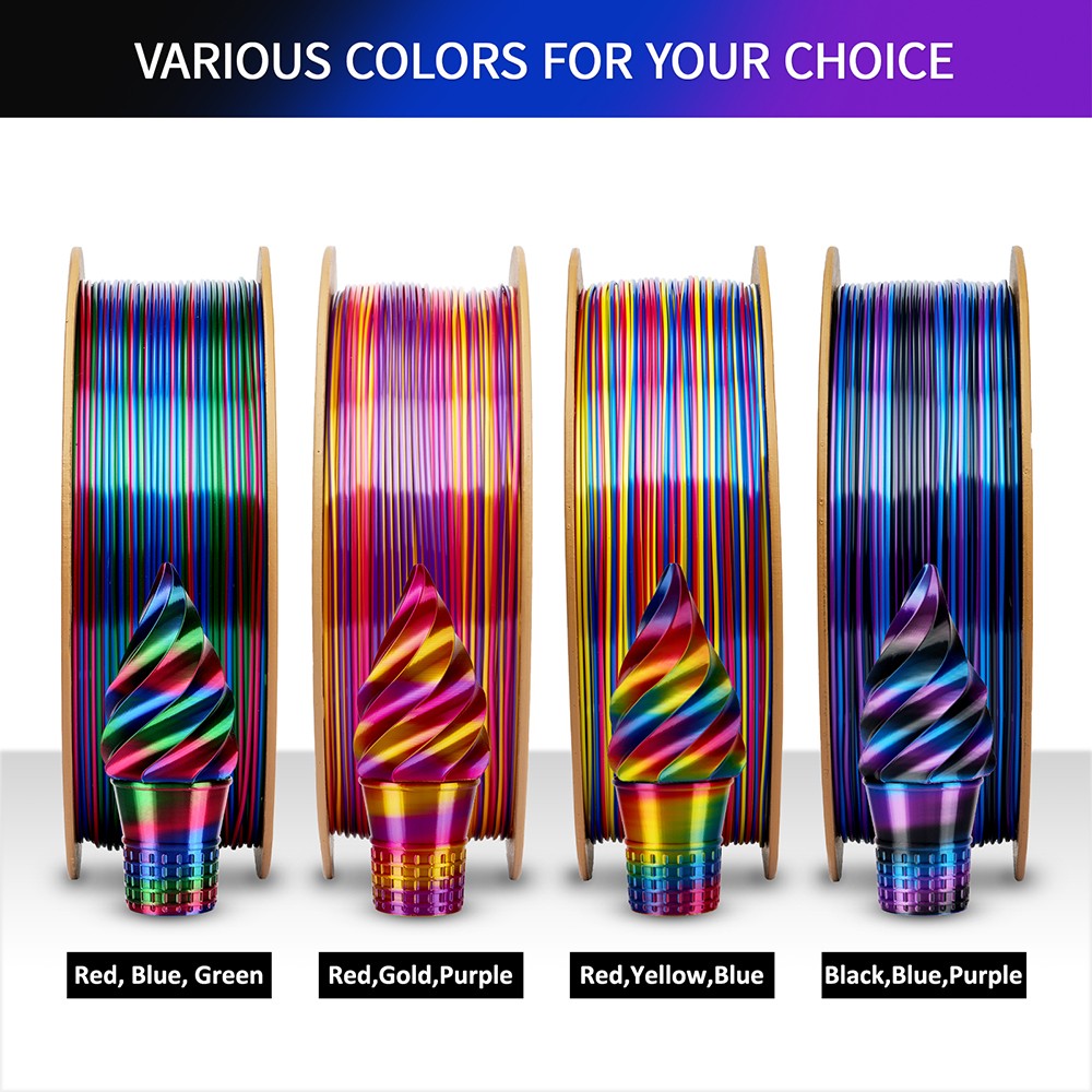 ERYONE Silk Twist Rainbow PLA Filament 1kg - Obsidian (Black&Blue&Purple)