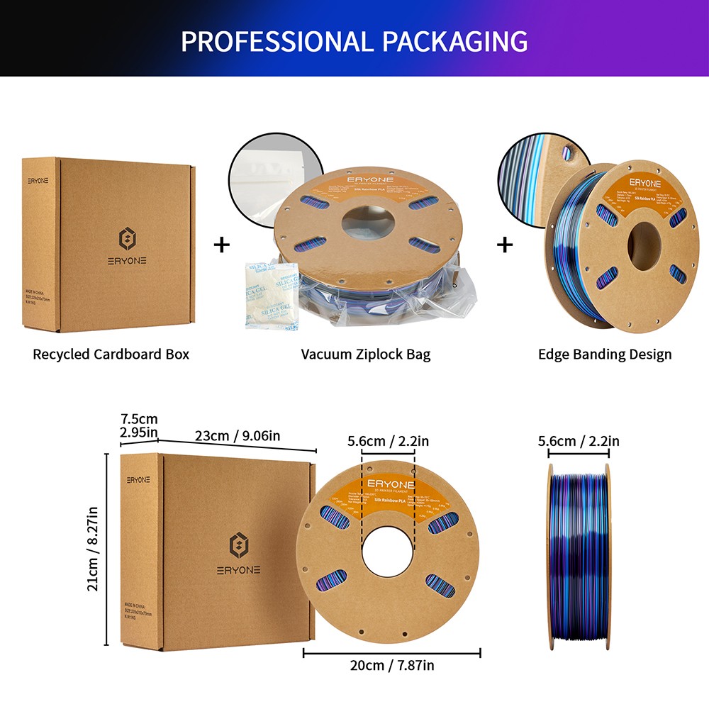 ERYONE Silk Twist Rainbow PLA Filament 1kg - Obsidian (Black&Blue&Purple)