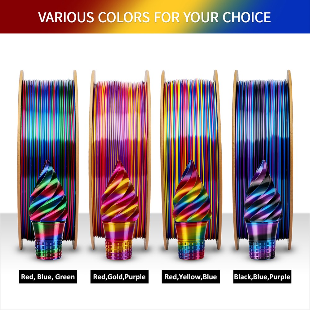 ERYONE Silk Twist Rainbow PLA Filament 1kg - Psychedelic (Red&Yellow&Blue)