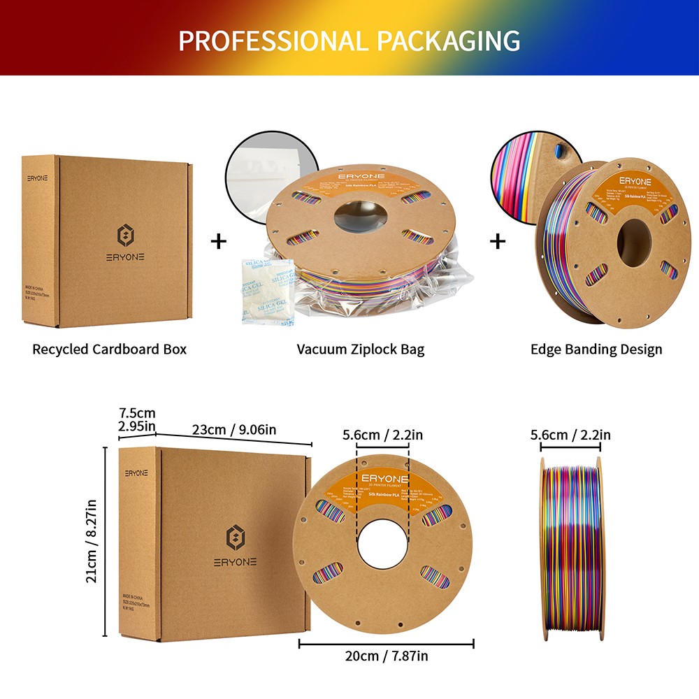 ERYONE Silk Twist Rainbow PLA Filament 1kg - Psychedelic (Red&Yellow&Blue)