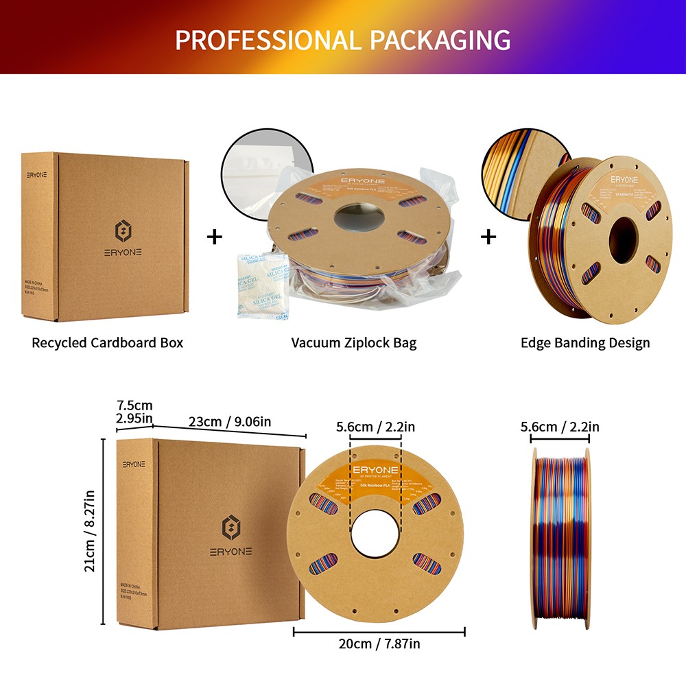 ERYONE Silk Twist Rainbow PLA Filament 1kg - Red&Gold&Blue