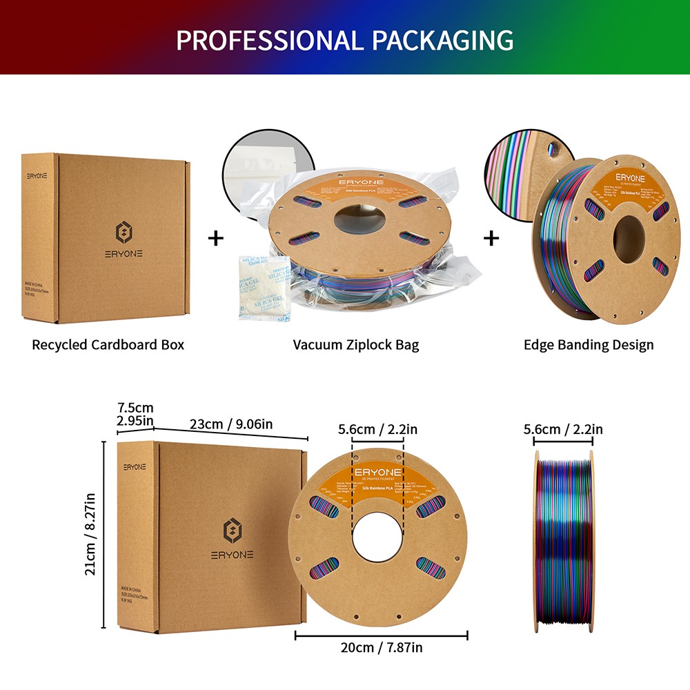ERYONE Silk Twist Rainbow PLA Filament 1kg - Vortex (Red&Blue&Green)