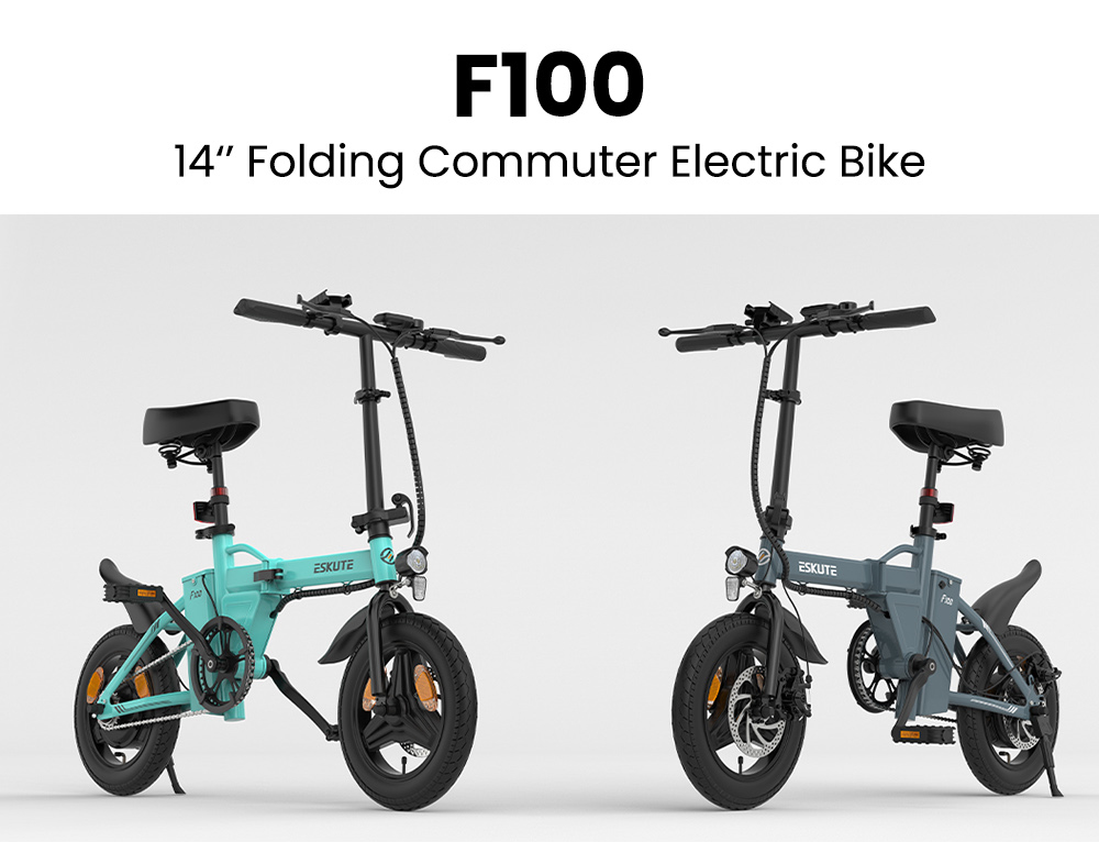 ESKUTE F100 Faltbares Elektrofahrrad, 250-W-Motor, 36-V-9-Ah-Akku, 14-Zoll-Reifen, 25 km/h H&ouml;chstgeschwindigkeit, 55 km Reichweite, mechanische Scheibenbremsen, LCD-Display &ndash; Blau