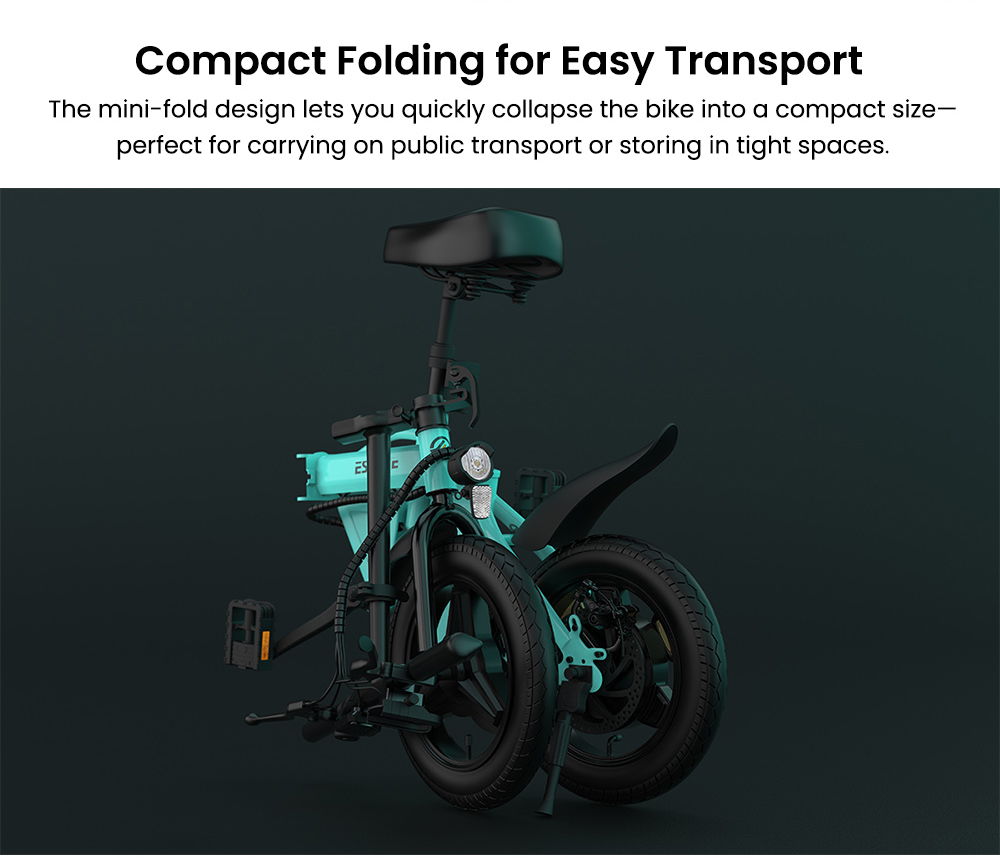 ESKUTE F100 Faltbares Elektrofahrrad, 250-W-Motor, 36-V-9-Ah-Akku, 14-Zoll-Reifen, 25 km/h H&ouml;chstgeschwindigkeit, 55 km Reichweite, mechanische Scheibenbremsen, LCD-Display &ndash; Blau