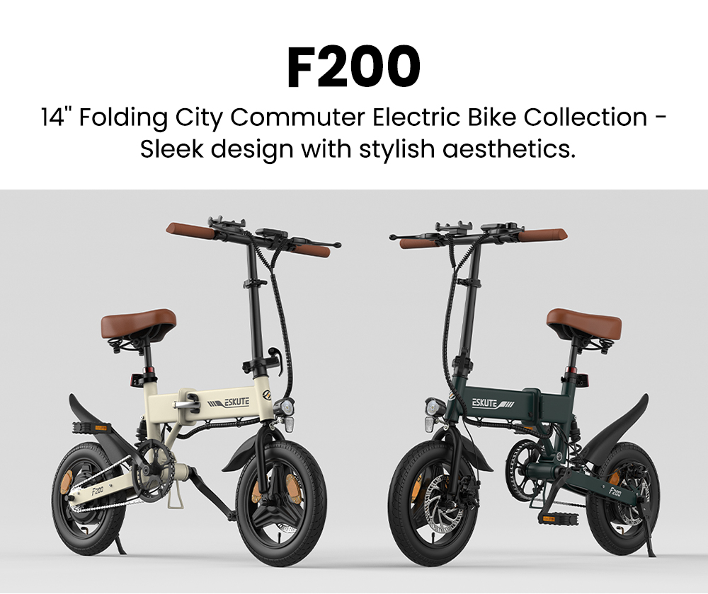 ESKUTE F200 Skladací elektrický bicykel, 250W motor, 36V 7.8Ah batéria, 14 palcové pneumatiky, max. rýchlosť 25km/h, dojazd 50km, mechanické kotúčové brzdy, LCD displej - zelený