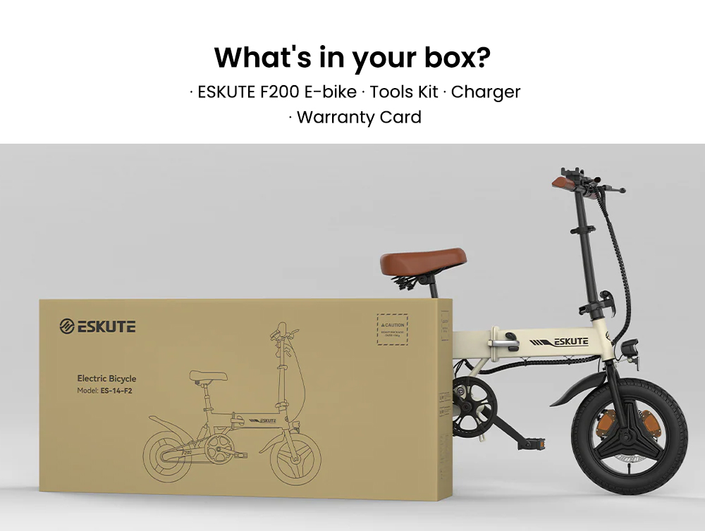 ESKUTE F200 skladací elektrický bicykel, 250W motor, 36V 7,8Ah batéria, 14 palcové pneumatiky, max. rýchlosť 25km/h, dojazd 50km, mechanické kotúčové brzdy, LCD displej - Khaki