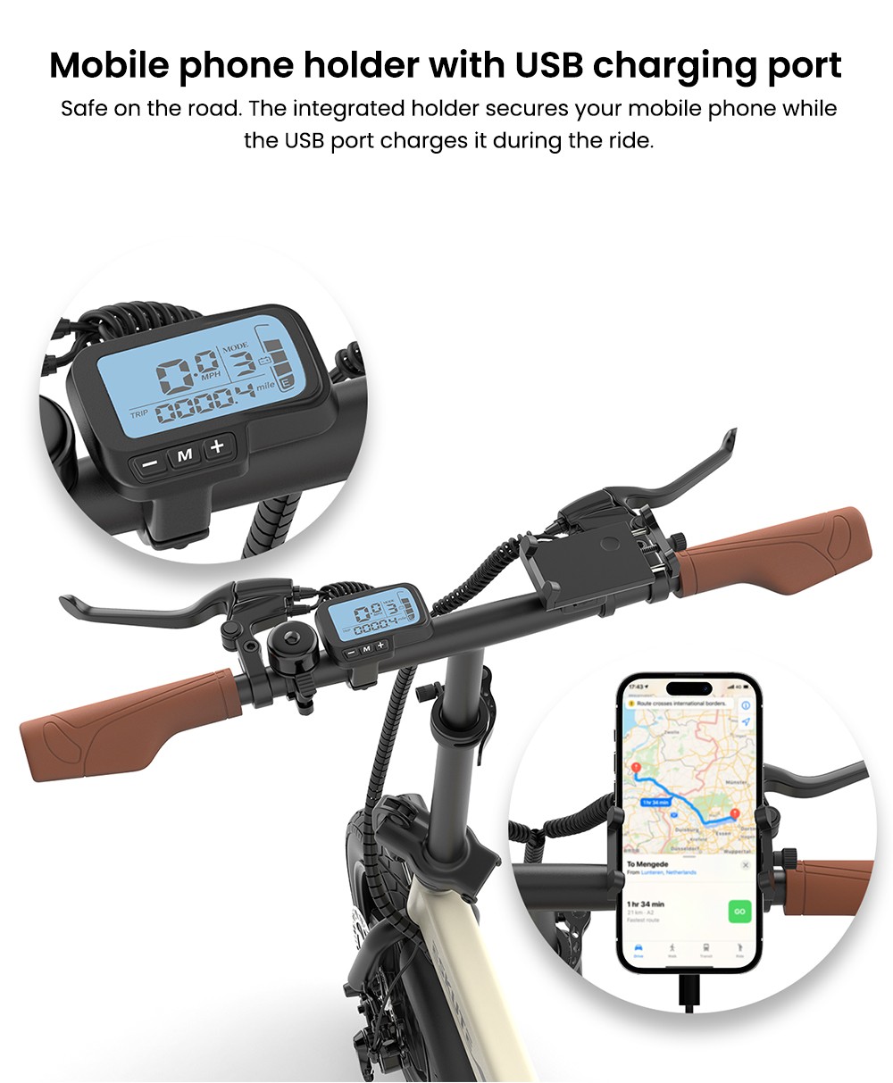 ESKUTE F200 Skladací elektrický bicykel, 250W motor, 36V 7.8Ah batéria, 14 palcové pneumatiky, max. rýchlosť 25km/h, dojazd 50km, mechanické kotúčové brzdy, LCD displej - Khaki