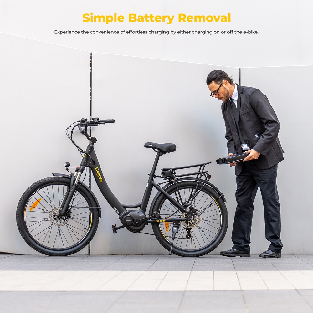 Elektrobicykel Eleglide C2, 250W motor so stredovým pohonom, 36V 13Ah batéria, 26-palcové pneumatiky, max. rýchlosť 25 km/h, dojazd 100 km, hydraulické kotúčové brzdy, odpruženie s aretáciou, 7-rýchlostný prevod Shimano