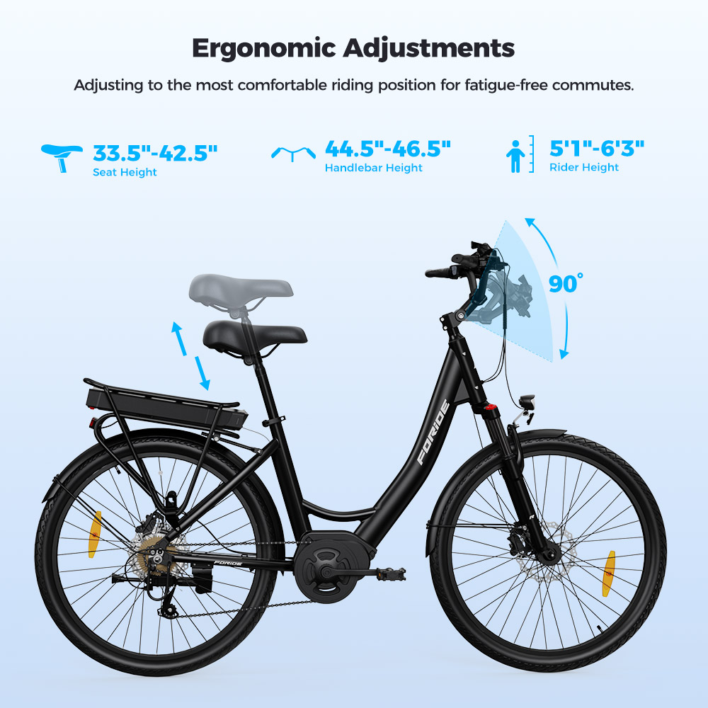 Foride Urbano 2 Elektrobicykel, 250W motor so stredovým pohonom, 36V 13Ah batéria, 26-palcové pneumatiky, max. rýchlosť 25 km/h, dojazd 100 km, hydraulické kotúčové brzdy, odpruženie s uzamykaním, 7-rýchlostný prevod Shimano