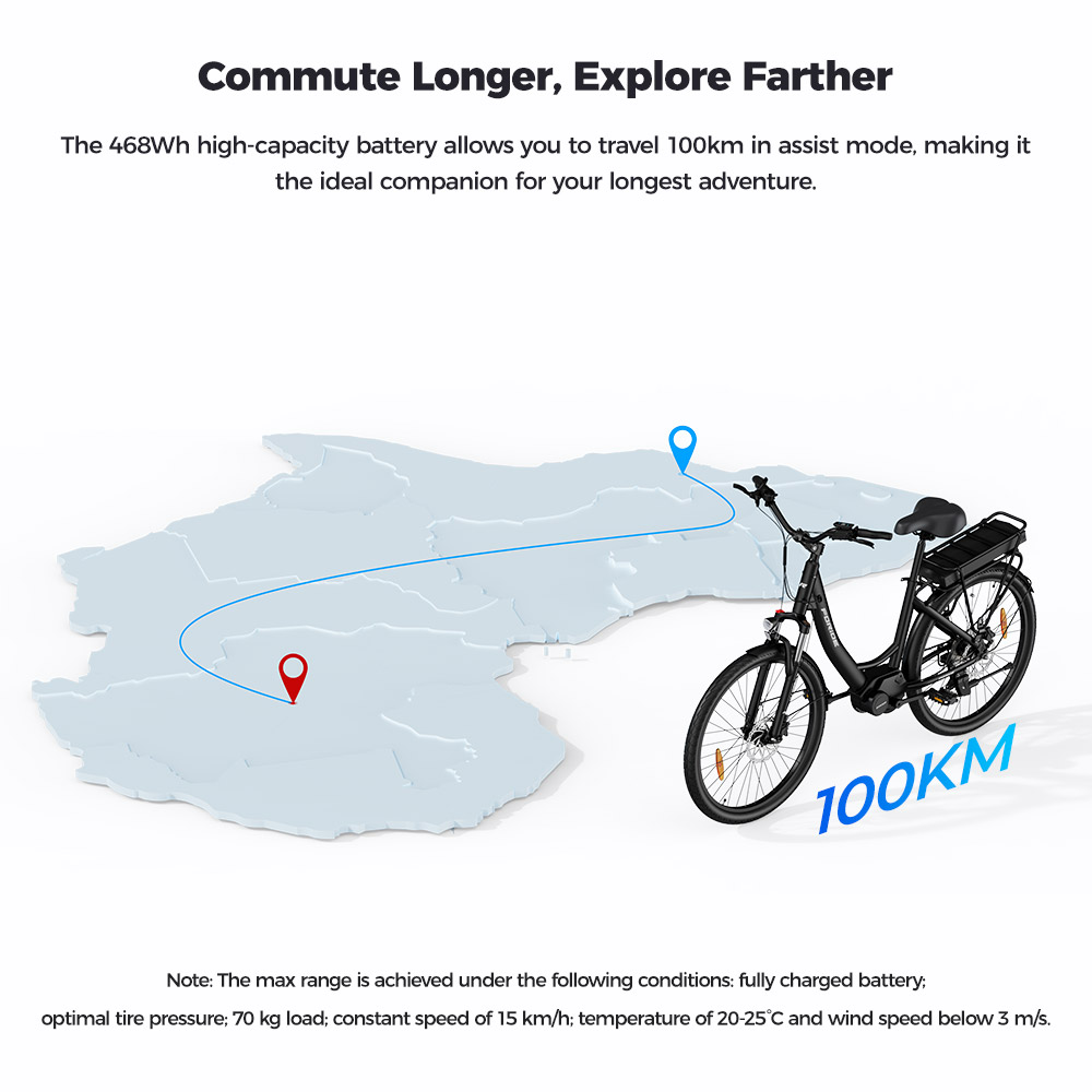 Foride Urbano 2 Elektrobicykel, 250W motor so stredovým pohonom, 36V 13Ah batéria, 26-palcové pneumatiky, max. rýchlosť 25 km/h, dojazd 100 km, hydraulické kotúčové brzdy, odpruženie s uzamykaním, 7-rýchlostný prevod Shimano