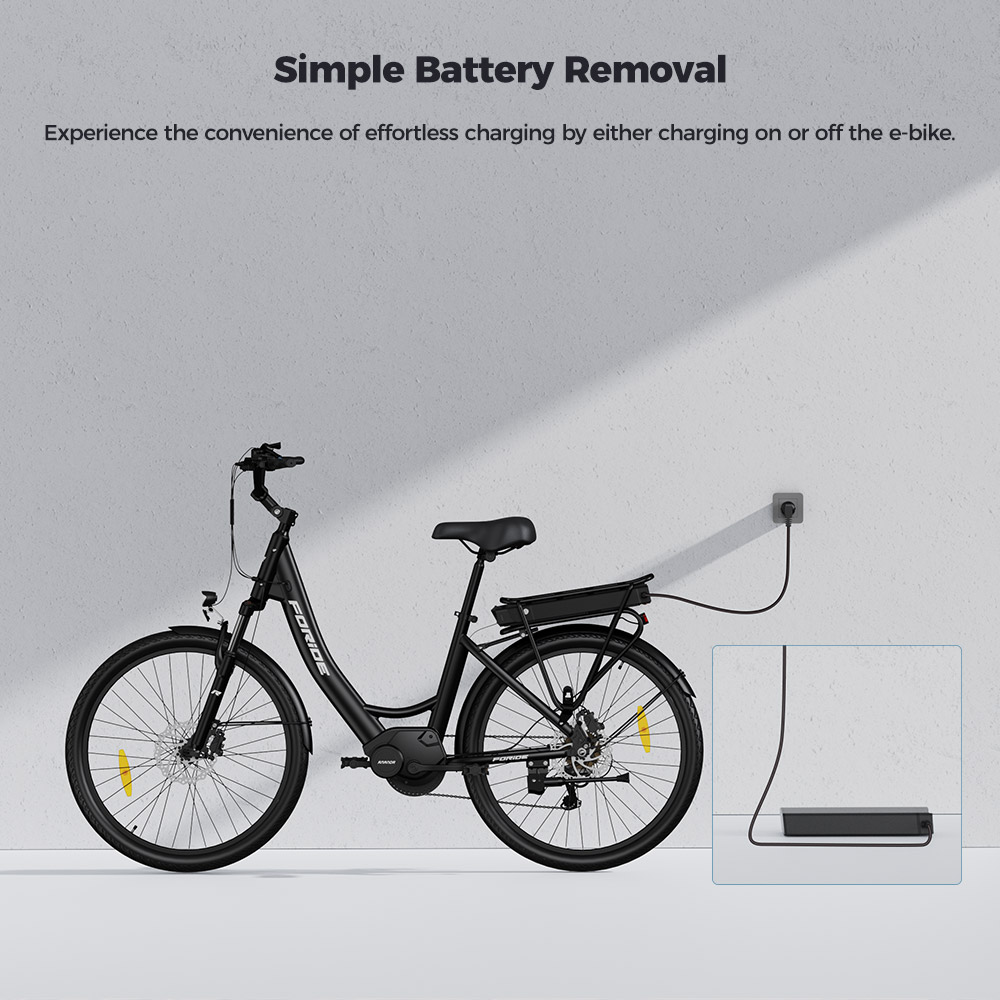 Foride Urbano 2 Elektrobicykel, 250W motor so stredovým pohonom, 36V 13Ah batéria, 26-palcové pneumatiky, max. rýchlosť 25 km/h, dojazd 100 km, hydraulické kotúčové brzdy, odpruženie s uzamykaním, 7-rýchlostný prevod Shimano