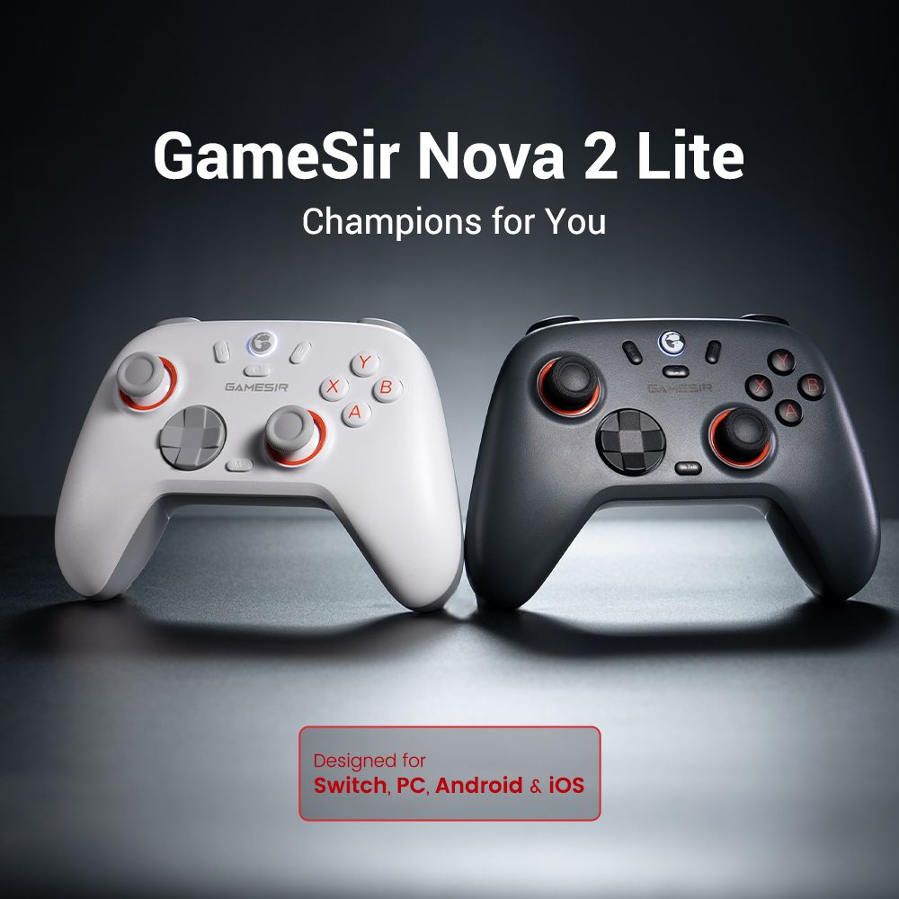 GameSir Nova 2 Lite Wireless Game Controller, Compatible with PC / Switch / Android / iOS, Hall Effect Analog Triggers, Mechanical Circular D-pad, Dual Asymmetric Rumble Motors - Luminous White