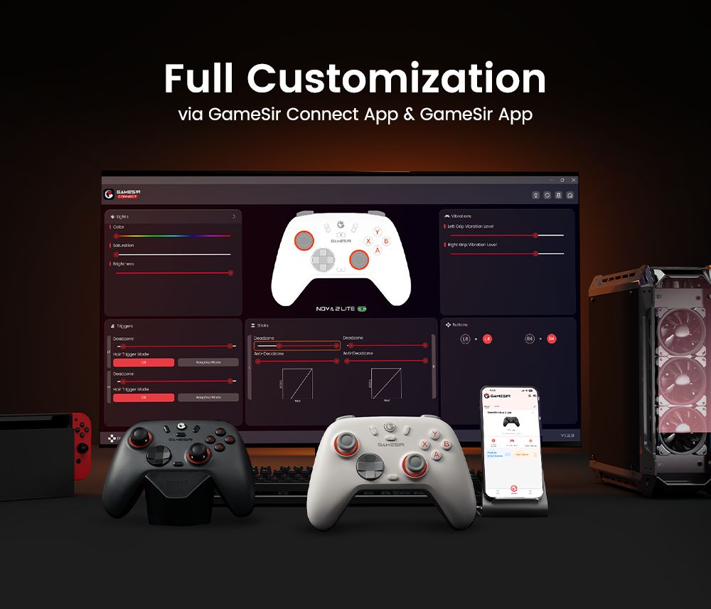 GameSir Nova 2 Lite Wireless Game Controller, Compatible with PC / Switch / Android / iOS, Hall Effect Analog Triggers, Mechanical Circular D-pad, Dual Asymmetric Rumble Motors - Midnight Grey