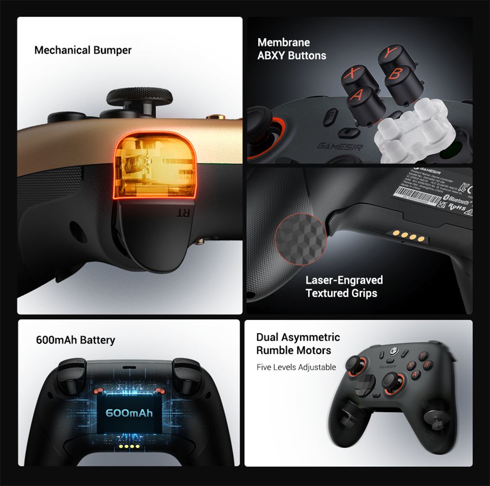 GameSir Nova 2 Lite Wireless Game Controller, Compatible with PC / Switch / Android / iOS, Hall Effect Analog Triggers, Mechanical Circular D-pad, Dual Asymmetric Rumble Motors - Midnight Grey