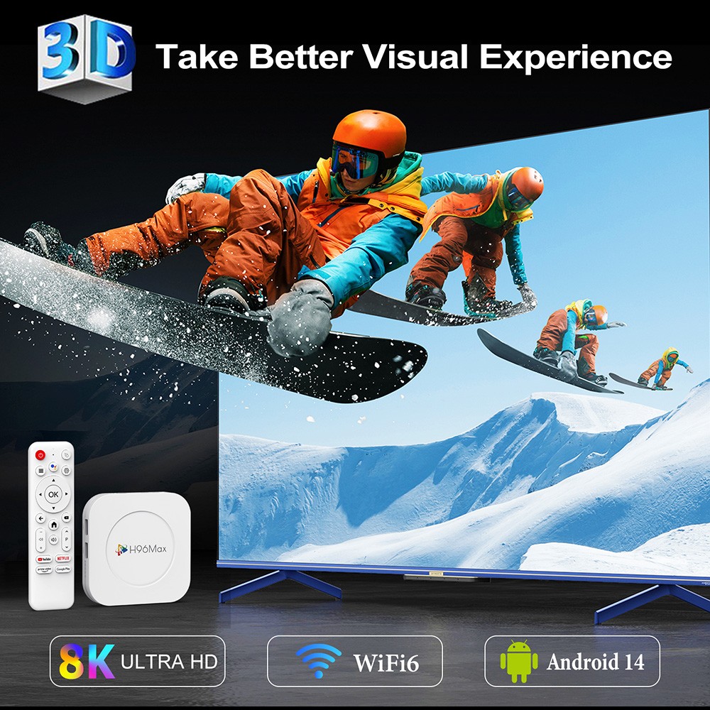 H96 Max M1 Plus Android 14 TV Box, RK3528 Quad Core, 2GB RAM 16GB ROM, 8K UHD, WiFi 6, Bluetooth 5.4, 2*USB2.0, 1*HDMI, 1*Ethernet - EU Plug