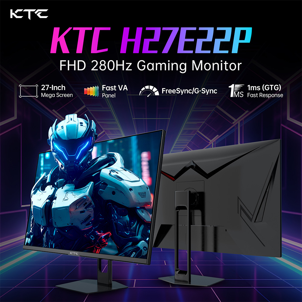Refurbished KTC H27E22P Gaming Monitor, 27 inch 1920*1080 FHD FAST VA Panel, 4000:1 Contrast Ratio, 280Hz 240Hz High Refresh, 1ms GTG Response Time, FreeSync & G-Sync, HDR10, 2*HDMI 2.0, 1*DP 1.4, 1*USB 2.0, 1*Earphone