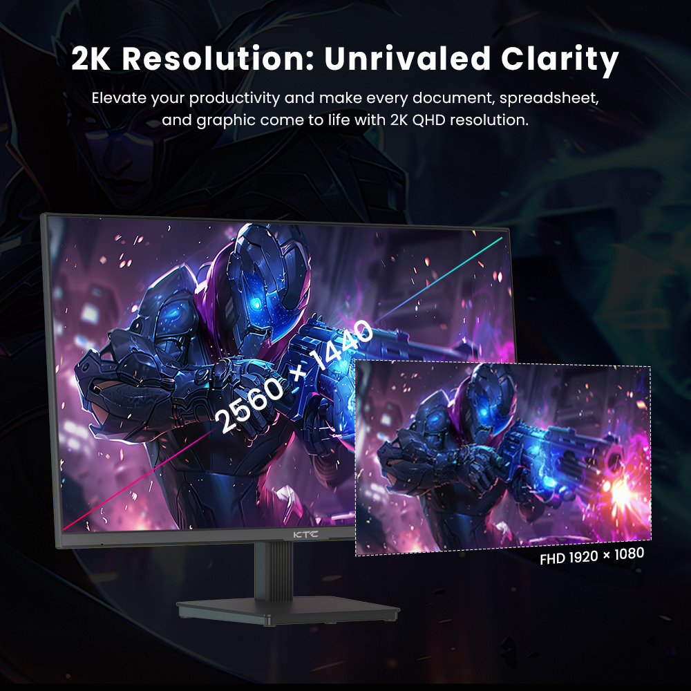 Refurbished KTC H27T27 Gaming Monitor, 27-inch 2560x1440 QHD IPS Screen, 100Hz Refresh Rate, HDR10, 1ms Response Time, Adaptive-Sync, Low Blue Light & Flicker-Free, VESA Wall Mount, 2*HDMI 2.0, 1*DP 1.4, 1*Headphone Jack