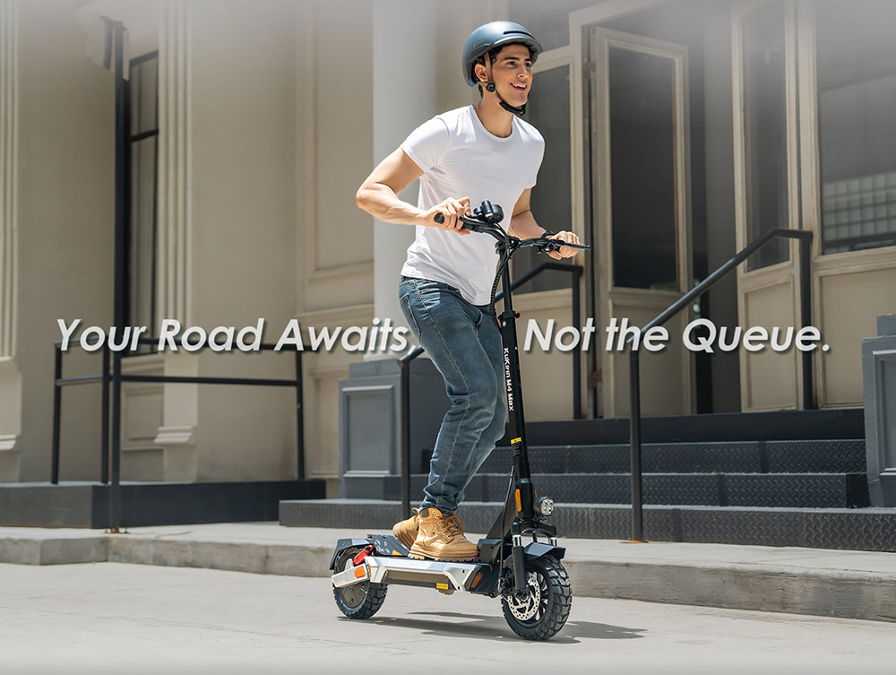 KuKirin M4 Max Electric Scooter, 800W Motor, 48V 18.2Ah batéria, 10 palcové pneumatiky, max. rýchlosť 45 km/h, dojazd 64 km, predné a zadné kotúčové brzdy, pružinové tlmenie