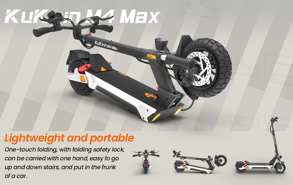 KuKirin M4 Max Electric Scooter, 800W Motor, 48V 18.2Ah batéria, 10 palcové pneumatiky, max. rýchlosť 45 km/h, dojazd 64 km, predné a zadné kotúčové brzdy, pružinové tlmenie