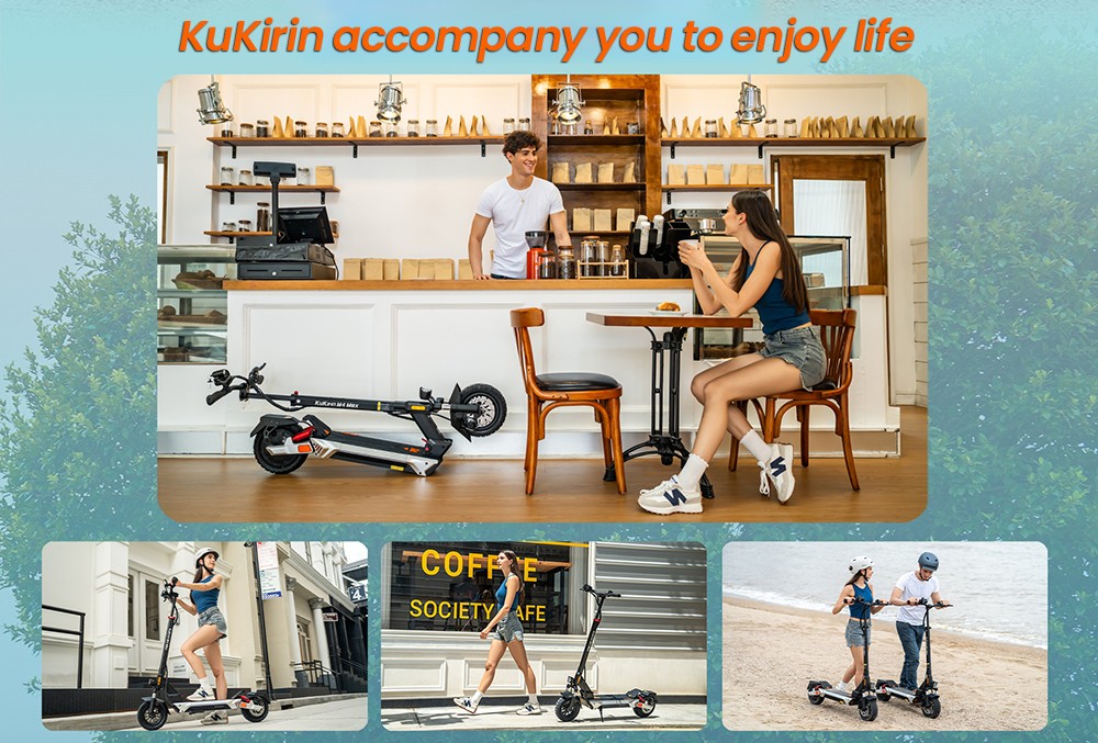 KuKirin M4 Max Electric Scooter, 800W Motor, 48V 18.2Ah batéria, 10 palcové pneumatiky, max. rýchlosť 45 km/h, dojazd 64 km, predné a zadné kotúčové brzdy, pružinové tlmenie