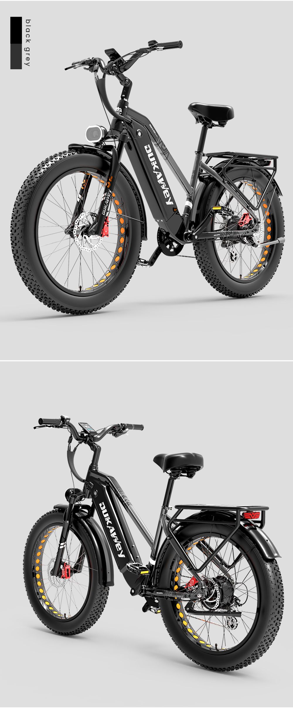 Elektrobicykel LANKELEISI DM530Plus, 1000W motor, 52V 20Ah batéria, pneumatiky 26*4,0 palca, max. rýchlosť 52 km/h, dojazd 150 km, hydraulické kotúčové brzdy, predné odpruženie olejovou pružinou, 7-rýchlostný Shimano - čiernošedý