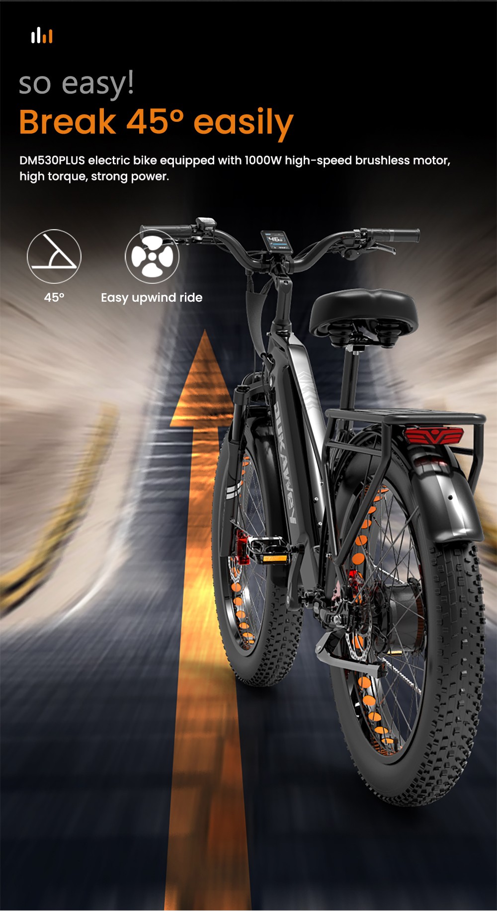LANKELEISI DM530Plus Electric Bike, 1000W Motor, 52V 20Ah Battery, 26*4.0 palcové pneumatiky, max. rýchlosť 52 km/h, dojazd 150 km, hydraulické kotúčové brzdy, predné odpruženie olejovou pružinou, 7-rýchlostný prevod Shimano - čiernošedý