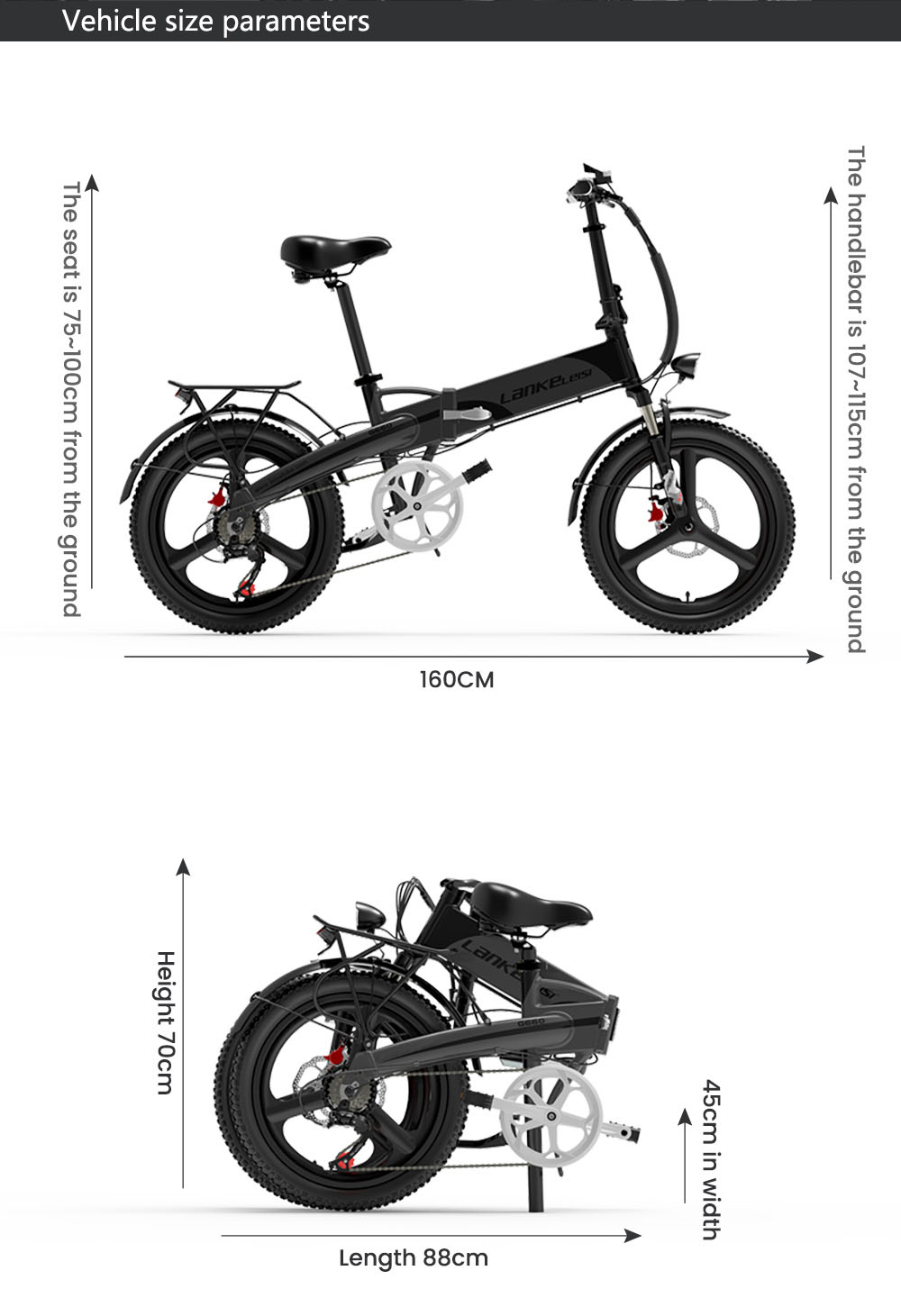 LANKELEISI G660 Electric Bike, 500W Motor, 48V 12.8Ah Battery, 20*1.95 palcové pneumatiky, max. rýchlosť 35 km/h, dojazd 110 km, hydraulické kotúčové brzdy, predná vidlica s olejovým tlmičom, 7-rýchlostná prevodovka Shimano - červená