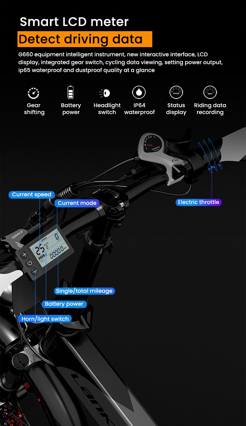 LANKELEISI G660 Electric Bike, 500W Motor, 48V 12.8Ah Battery, 20*1.95 palcové pneumatiky, max. rýchlosť 35 km/h, dojazd 110 km, hydraulické kotúčové brzdy, predná vidlica s olejovým tlmičom, 7-rýchlostná prevodovka Shimano - červená