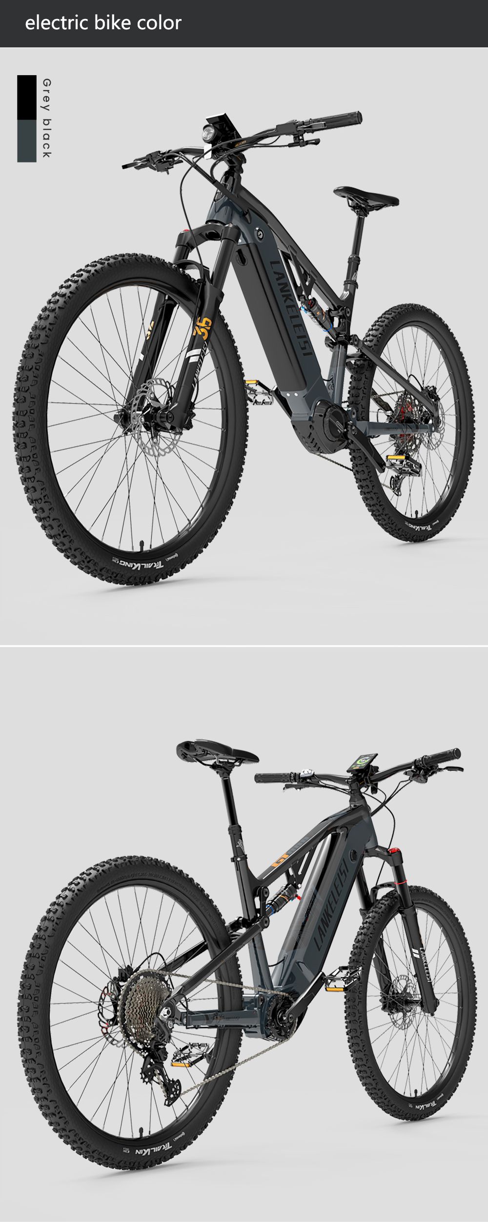 LANKELEISI GT800 Electric Bike, 500W motor, 48V 20Ah batéria, 29 palcové pneumatiky, max. rýchlosť 40 km/h, dojazd 150 km, hydraulické kotúčové brzdy, pneumatický tlmič prednej vidlice, Shimano 12 rýchlostí - sivá