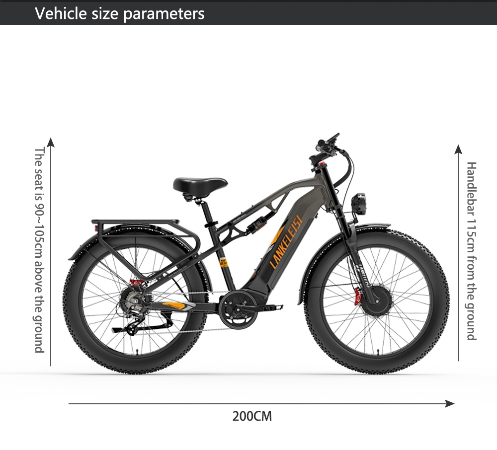 Elektrobicykel LANKELEISI MG800MAX, 1000W*2 motor, 48V 20Ah batéria, 26*4.0 palcové pneumatiky, max. rýchlosť 48 km/h, dojazd 130 km, hydraulické kotúčové brzdy, predné odpruženie olejovou pružinou & pneumatický zadný tlmič, Shimano 7 rýchlostí - sivá