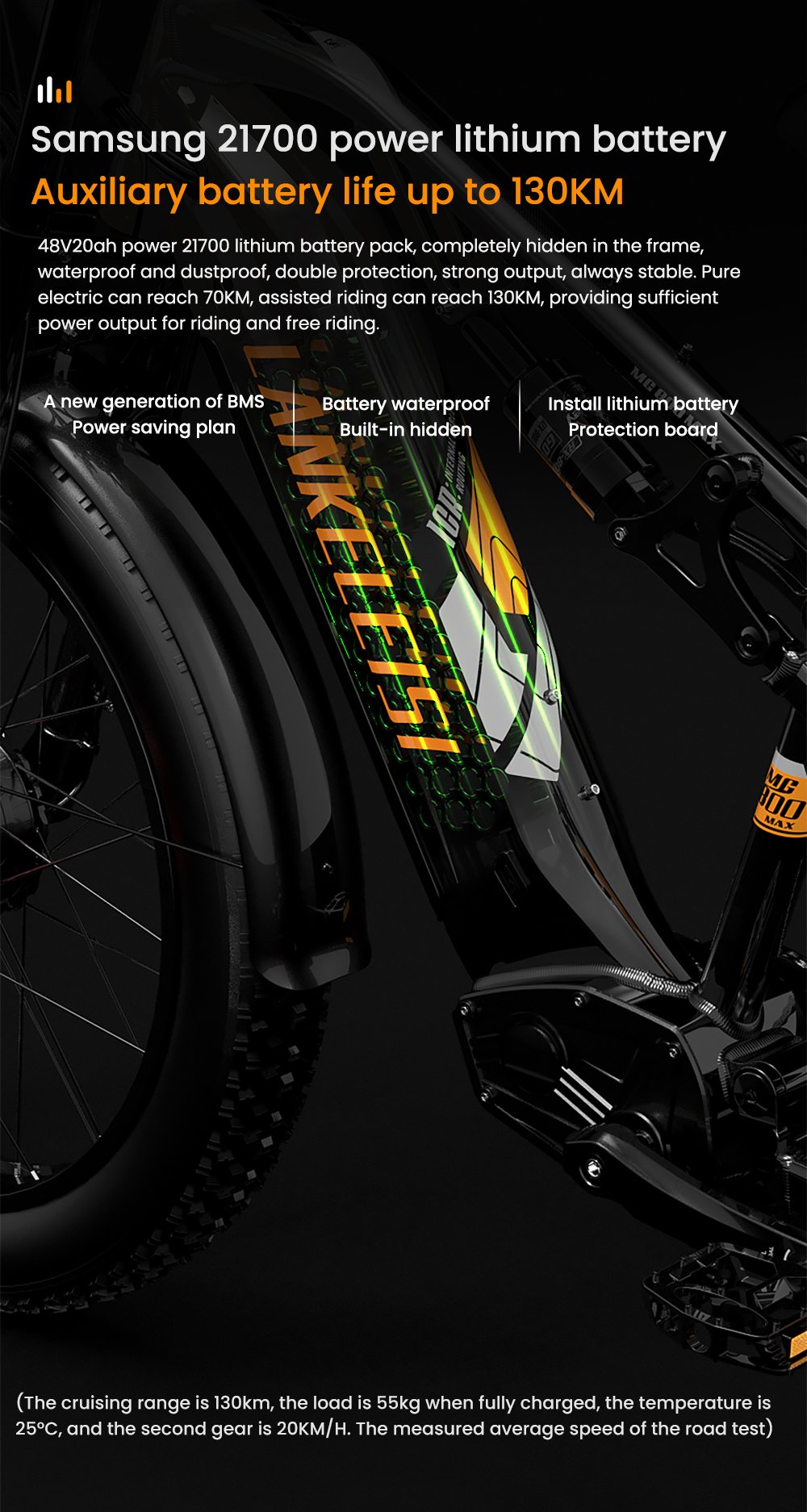 LANKELEISI MG800MAX Electric Bike, 1000W*2 Motor, 48V 20Ah batéria, 26*4.0 palcové pneumatiky, max. rýchlosť 48 km/h, dojazd 130 km, hydraulické kotúčové brzdy, predné odpruženie olejovou pružinou & pneumatický zadný tlmič, Shimano 7-rýchlostný - sivý