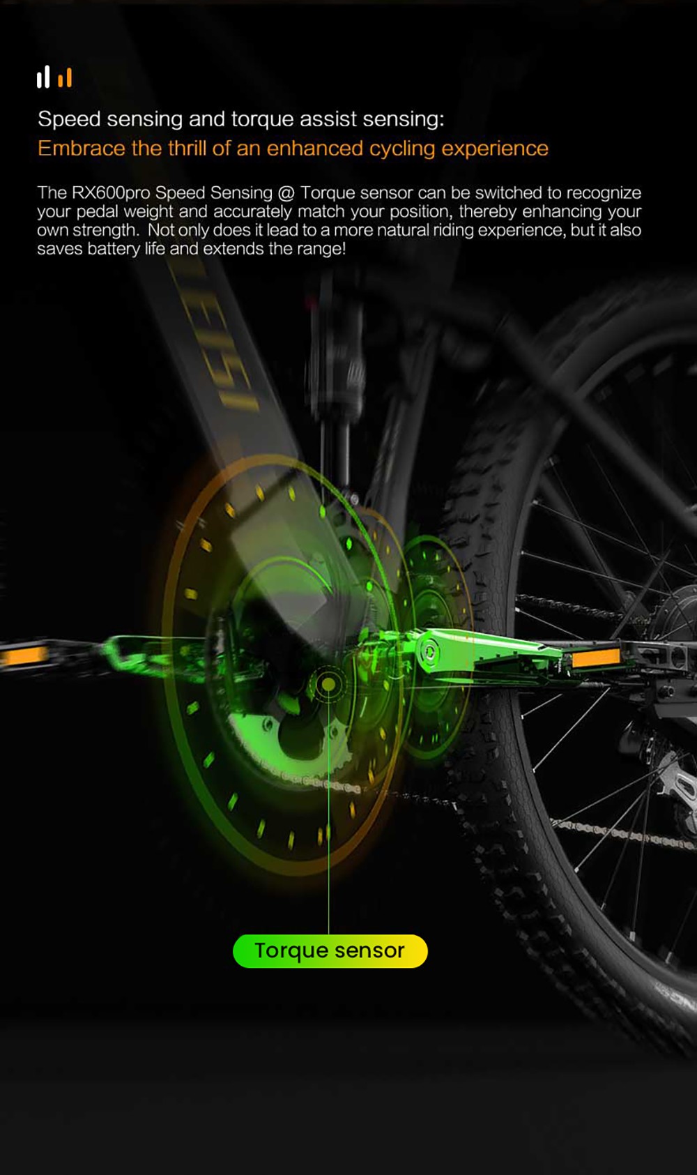 LANKELEISI RX600PRO Electric Bike, 250W motor, 48V 20Ah batéria, 29 palcové pneumatiky, max. rýchlosť 25 km/h, dojazd 150 km, hydraulické kotúčové brzdy, olejové pružinové tlmiče, Shimano 8 rýchlostí - čierno-žltá