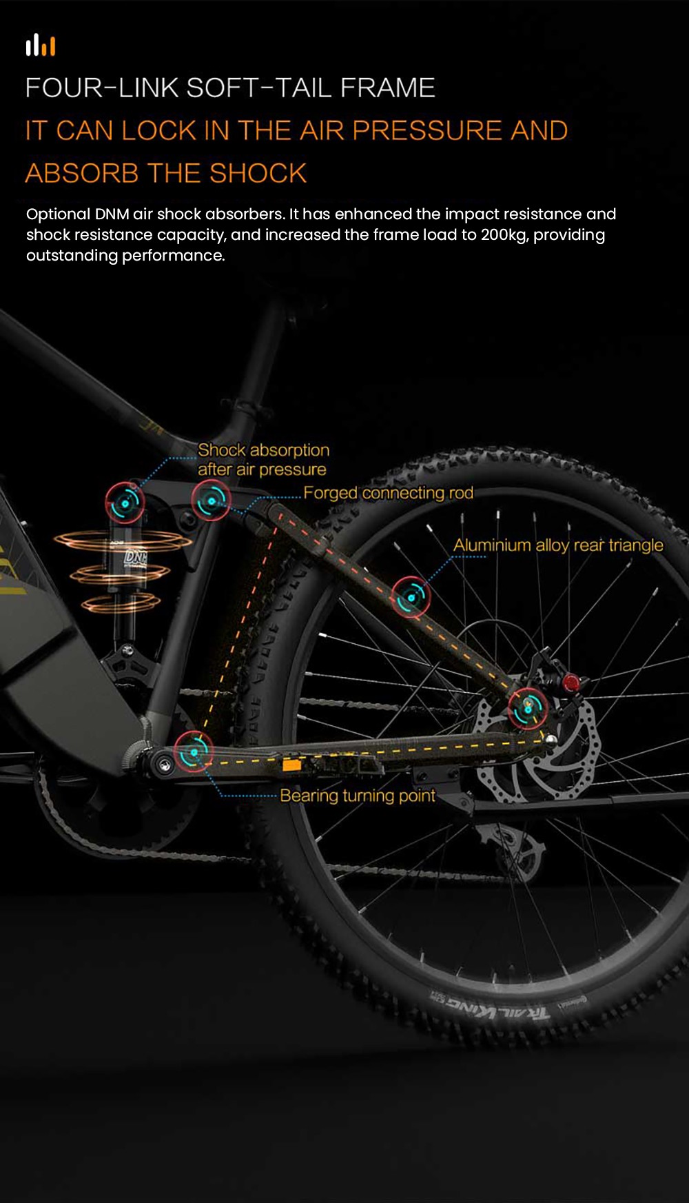 LANKELEISI RX600PRO Electric Bike, 250W motor, 48V 20Ah batéria, 29 palcové pneumatiky, max. rýchlosť 25 km/h, dojazd 150 km, hydraulické kotúčové brzdy, olejové pružinové tlmiče, Shimano 8 rýchlostí - čierno-žltá