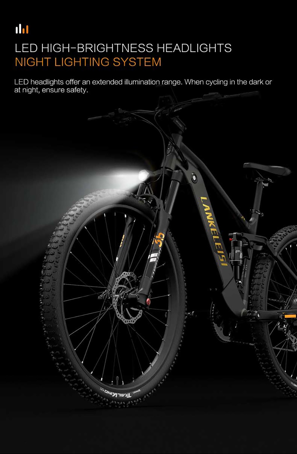 LANKELEISI RX600PRO Electric Bike, 250W motor, 48V 20Ah batéria, 29 palcové pneumatiky, max. rýchlosť 25 km/h, dojazd 150 km, hydraulické kotúčové brzdy, olejové pružinové tlmiče, Shimano 8 rýchlostí - čierno-žltá