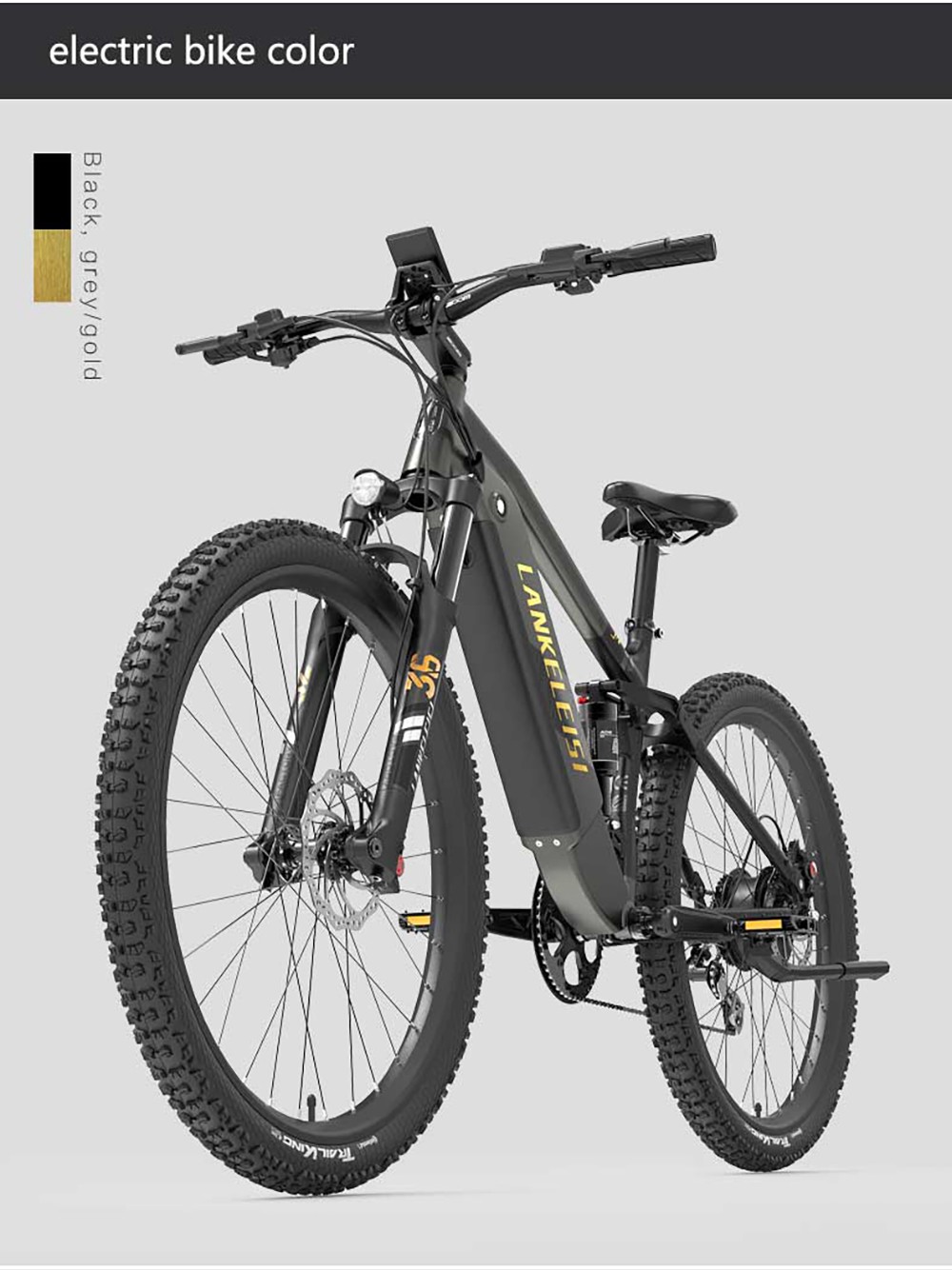 LANKELEISI RX600PRO Electric Bike, 250W motor, 48V 20Ah batéria, 29 palcové pneumatiky, max. rýchlosť 25 km/h, dojazd 150 km, hydraulické kotúčové brzdy, olejové pružinové tlmiče, Shimano 8 rýchlostí - čierno-žltá