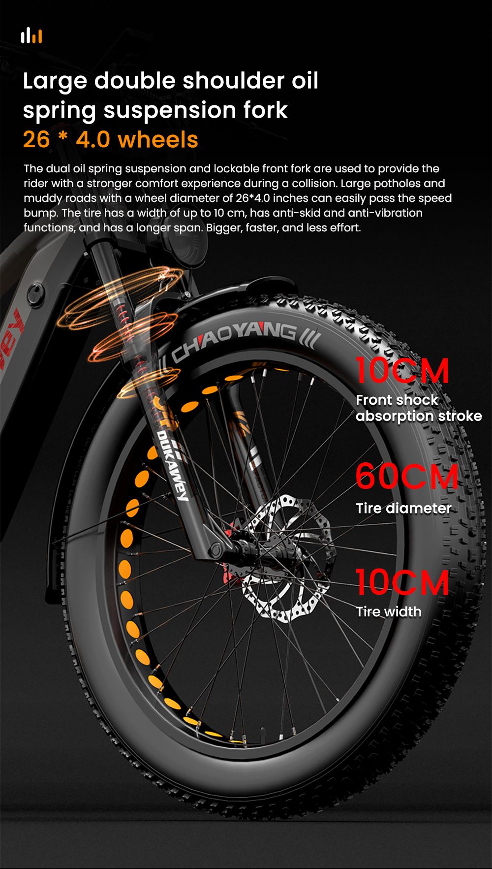 LANKELEISI Silvertip8 Electric Bike, 1000W motor, 52V 20Ah batéria, 26*4 palcové pneumatiky, max. rýchlosť 52 km/h, dojazd 150 km, hydraulické kotúčové brzdy, predné odpruženie olejovou pružinou & pneumatický zadný tlmič, Shimano 7-rýchlostný - čiernosivý
