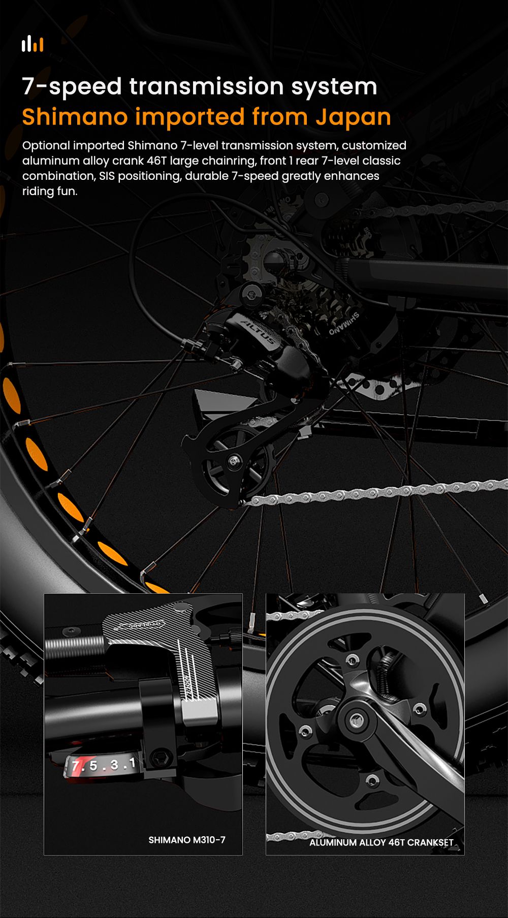 LANKELEISI Silvertip8 Electric Bike, 1000W motor, 52V 20Ah batéria, 26*4 palcové pneumatiky, max. rýchlosť 52 km/h, dojazd 150 km, hydraulické kotúčové brzdy, predné odpruženie olejovou pružinou & pneumatický zadný tlmič, Shimano 7-rýchlostný - čiernosivý