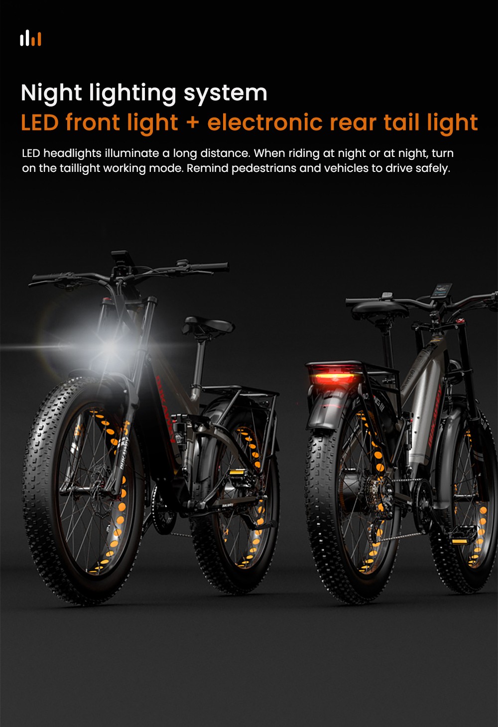 LANKELEISI Silvertip8 Electric Bike, 1000W motor, 52V 20Ah batéria, 26*4 palcové pneumatiky, max. rýchlosť 52 km/h, dojazd 150 km, hydraulické kotúčové brzdy, predné odpruženie olejovou pružinou & pneumatický zadný tlmič, Shimano 7-rýchlostný - čiernosivý