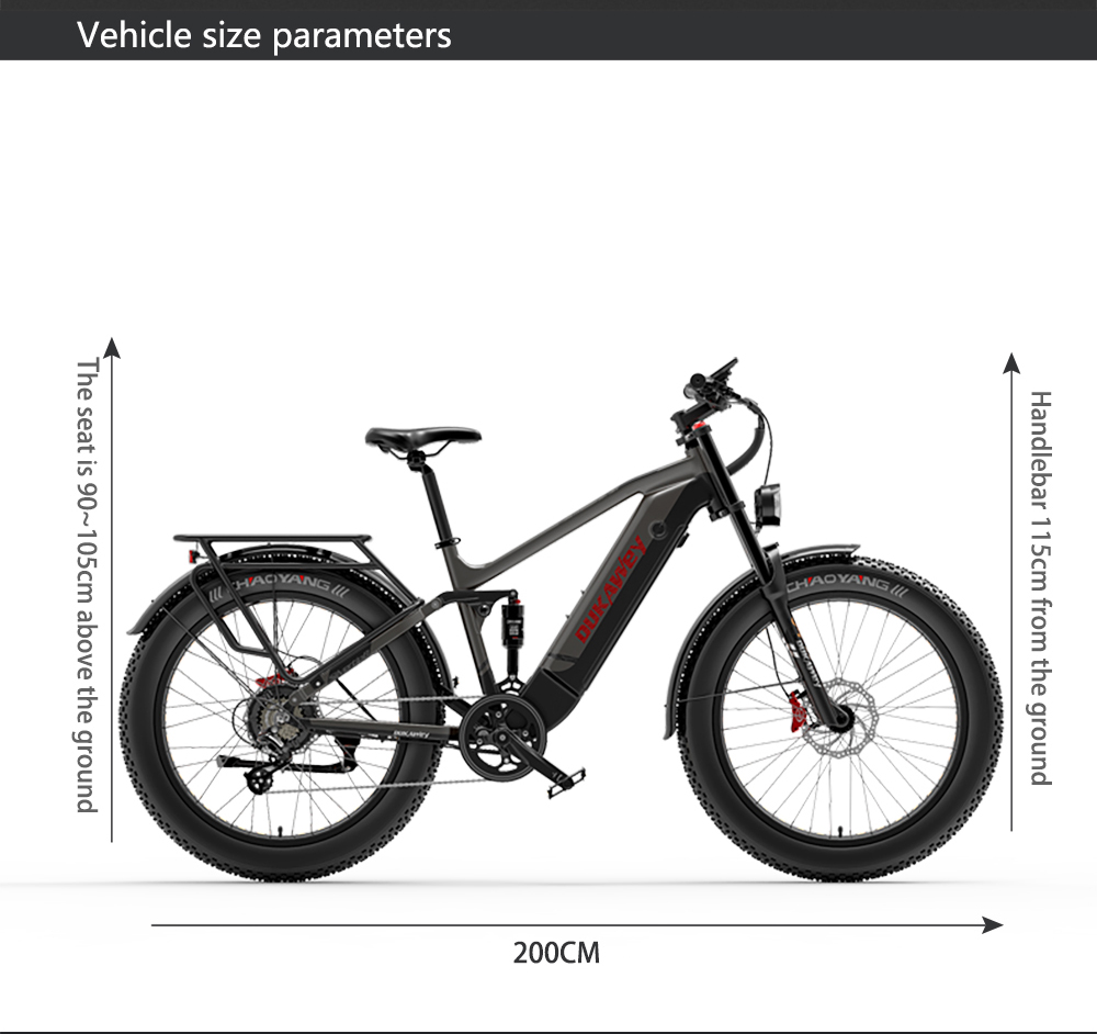 LANKELEISI Silvertip8 Electric Bike, 1000W motor, 52V 20Ah batéria, 26*4 palcové pneumatiky, max. rýchlosť 52 km/h, dojazd 150 km, hydraulické kotúčové brzdy, predné odpruženie olejovou pružinou & pneumatický zadný tlmič, Shimano 7-rýchlostný - čiernosivý