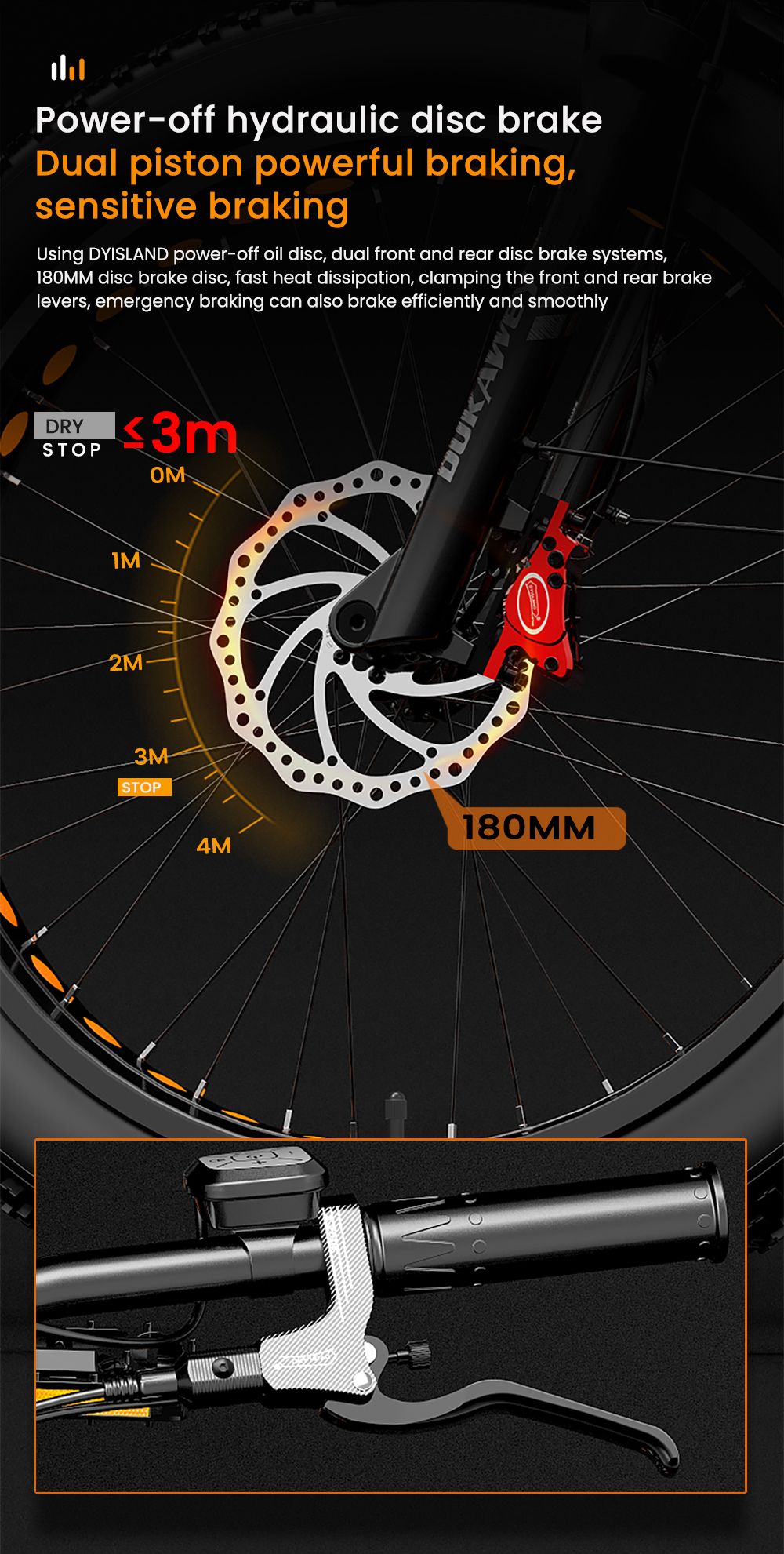 LANKELEISI Silvertip8 Electric Bike, 1000W motor, 52V 20Ah batéria, 26*4 palcové pneumatiky, max. rýchlosť 52 km/h, dojazd 150 km, hydraulické kotúčové brzdy, predné odpruženie olejovou pružinou & pneumatický zadný tlmič, Shimano 7 rýchlostí - čierno-oranžový